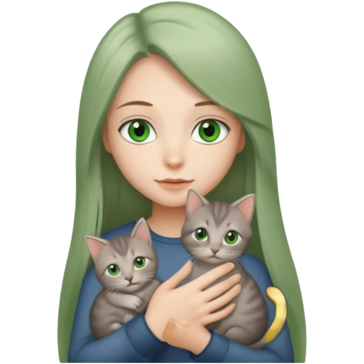 make it with greener eyes and straight long hair with grey kitten emoji
