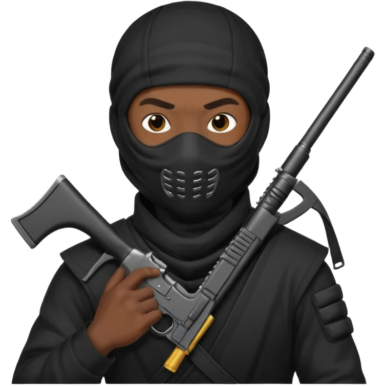 A black male in a ninja mask with a gun emoji