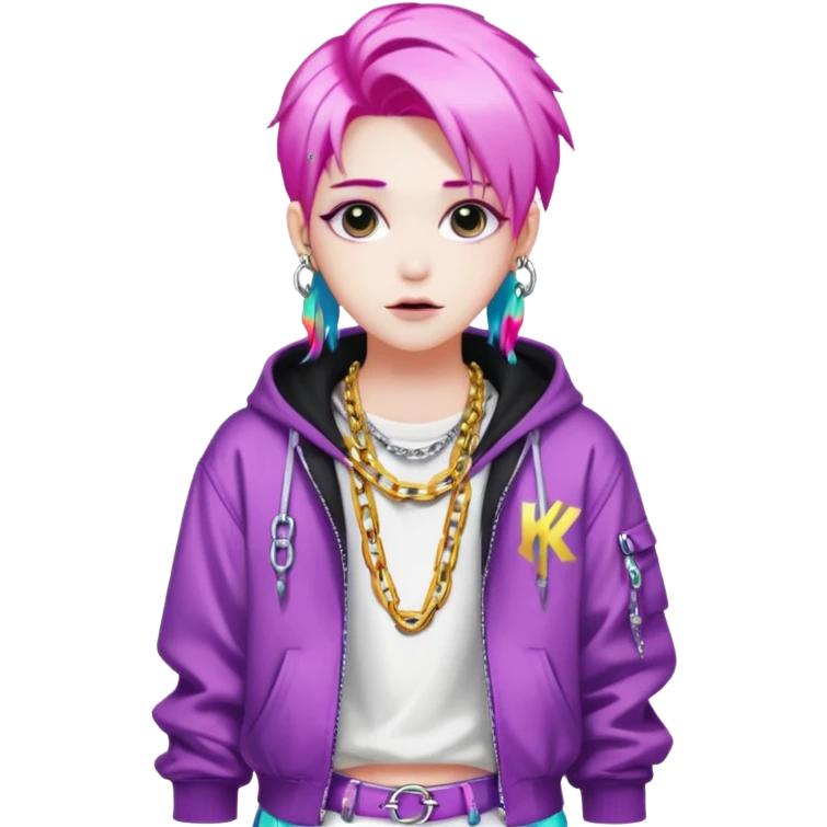  ghost-portrait-of-in-kpop-style,-wearing-flashy-streetwear-outfit,-colorful-dyed-hair,-confident-pose,-accessorized-with-chains- emoji