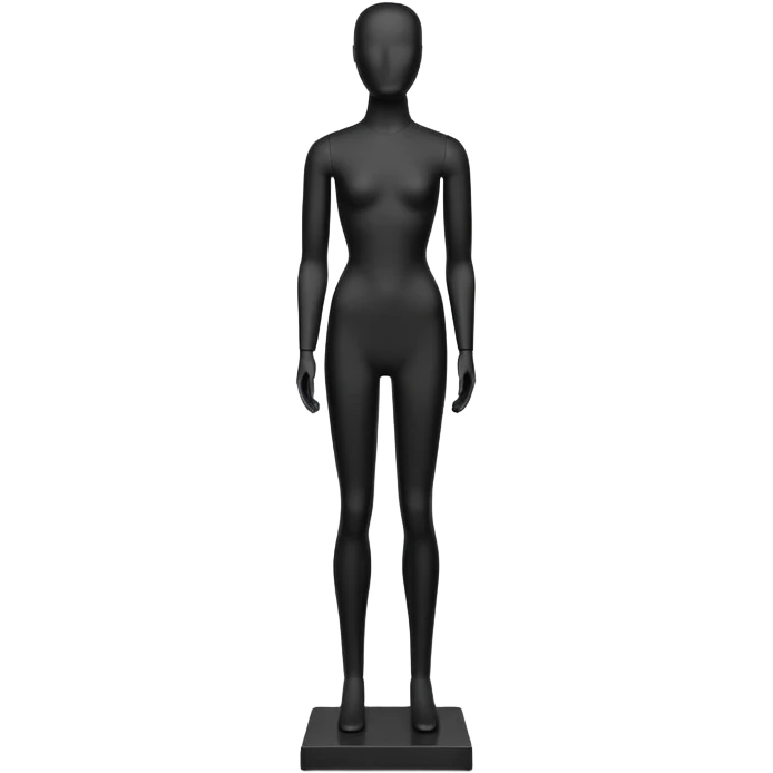 Minimalistic flat vector icon, iOS style, thin black contour on white background. Matte black mannequin in front of in 3D monochrome style. emoji