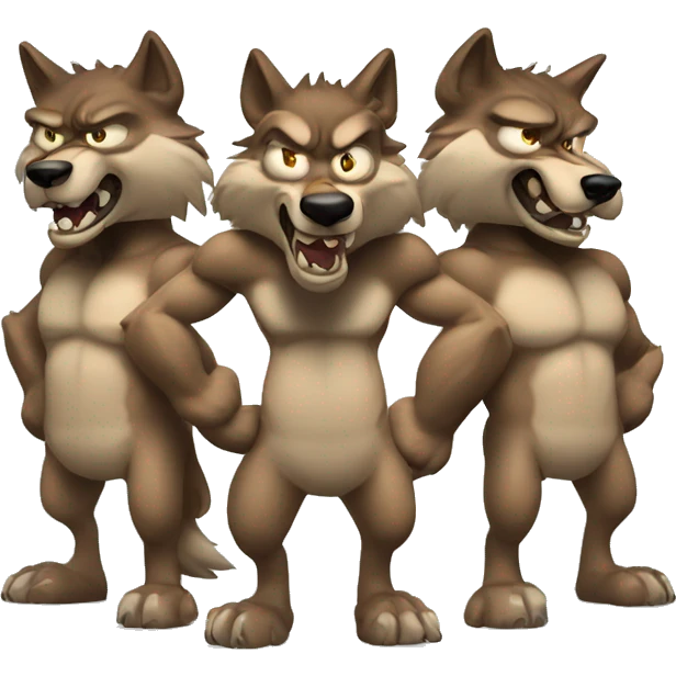 3 headed muscular, cartoon, anthropomorphic wolf emoji