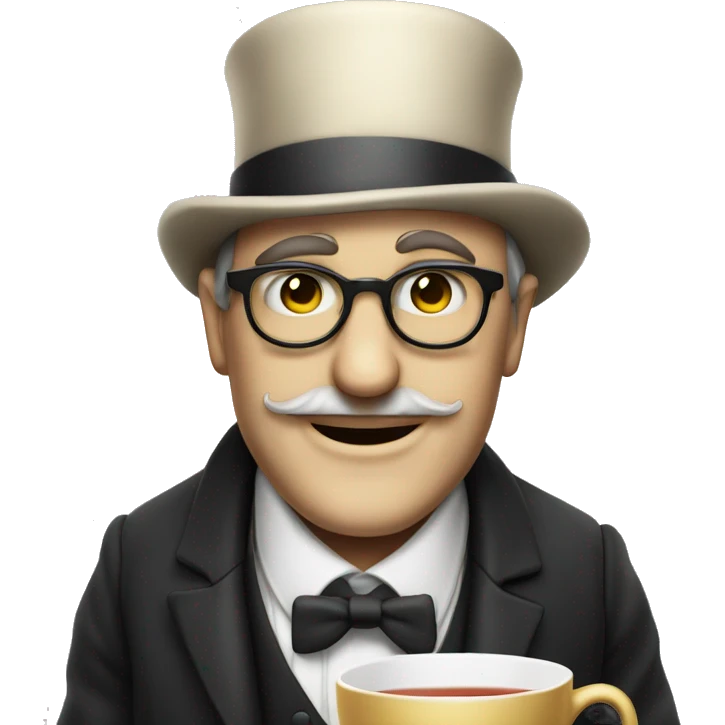 Photorealistic man A British gentleman in a monocle and a top hat with a cup of tea in his hand emoji