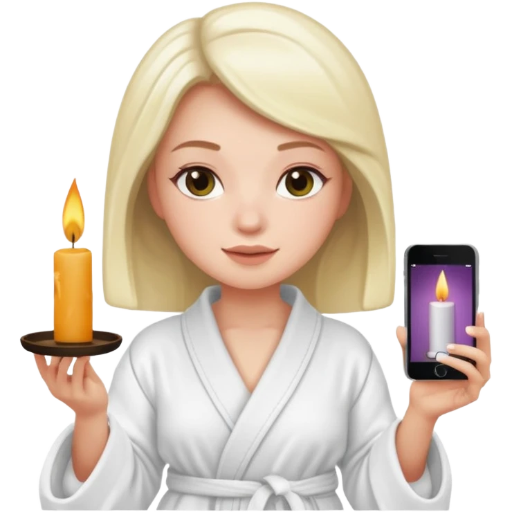 girl in a spa robe enjoying a scented candle, iPhone memoji style, white skin emoji