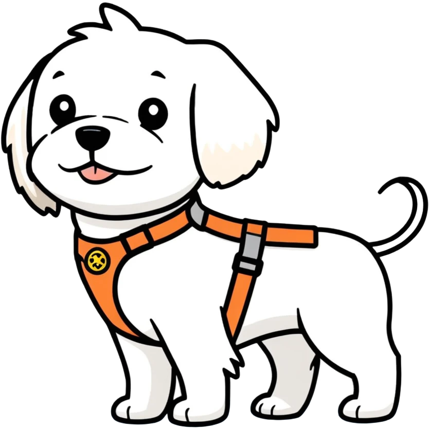White Maltese dog guiding a blind person guide harness, guide dogs for the blind  emoji