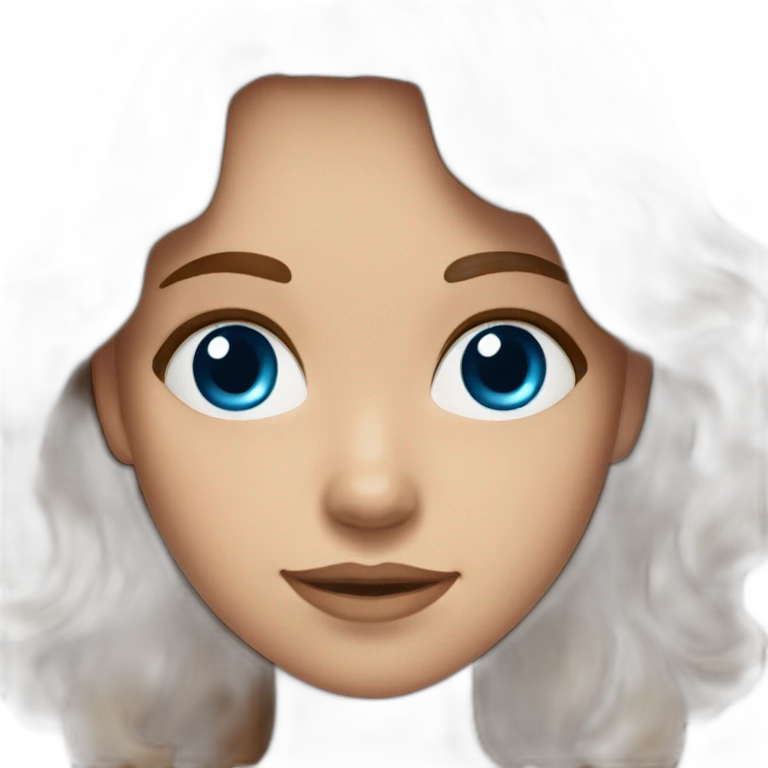 Girl (blue eyes and brown wavy hair) having a heptagonal shaped  face  emoji
