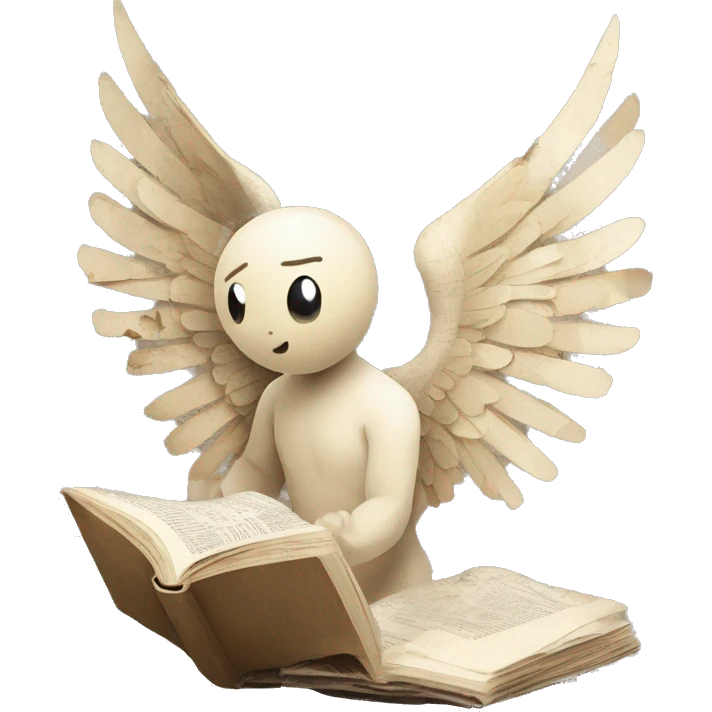 Library book bookworm academia aesthetic beige angel with broken wing damaged wing torn win made of newspaper cuttings emoji