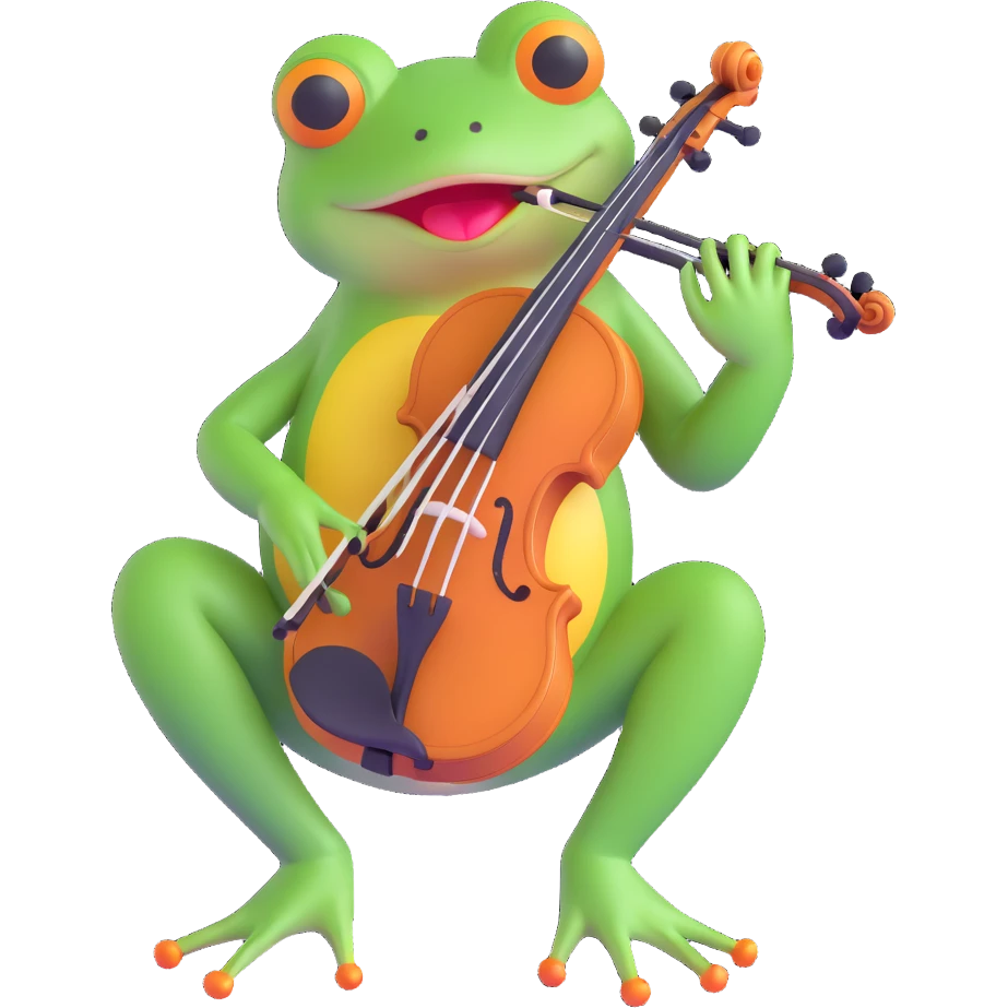 frog playing the violin, 3D emoji style emoji