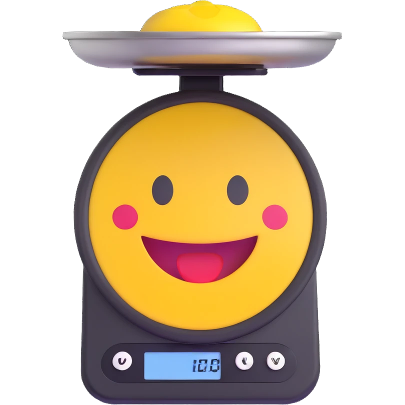 kitchen scale with a cheerful smiley face on the display emoji
