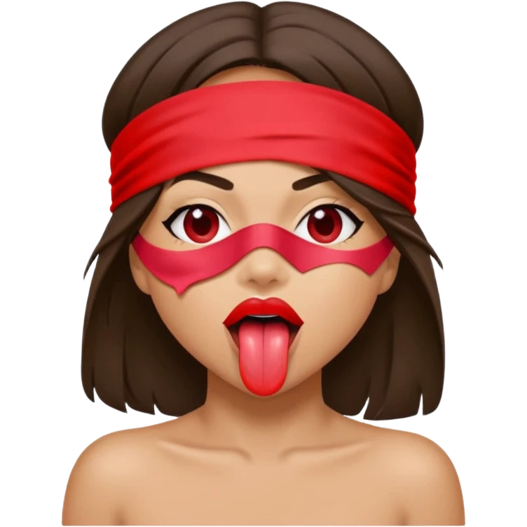 brunette blindfolded with tongue out emoji