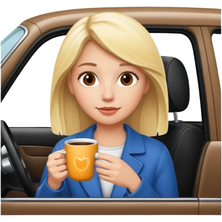 Blonde girl with a cup of coffee in the car emoji