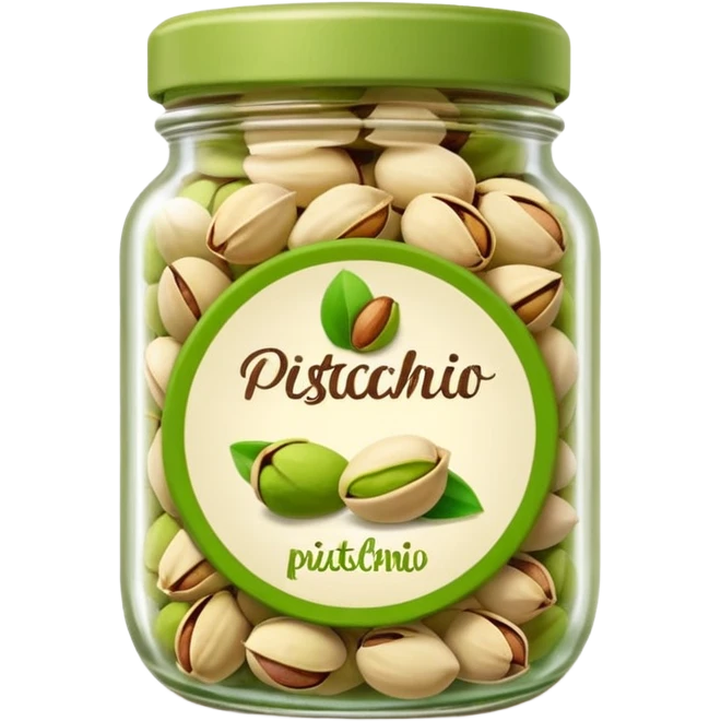Pistachio spread in a jar with a printed label of a pistachio emoji emoji
