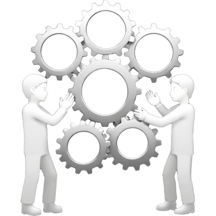 person silhouette handing a gear to another emoji