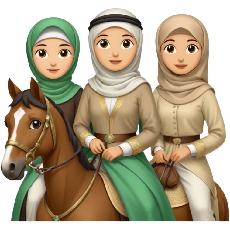 Hijabi women and saudi men on horses emoji