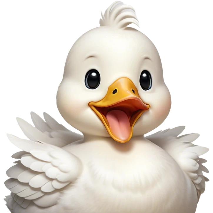 Cinematic Cute Yawning White Duck Portrait Emoji, Head tilted slightly with a dramatic, wide-open yawn, showcasing a soft, downy white plumage with gently drooping wings, round eyes barely open in drowsy contentment, Simplified yet irresistibly adorable features, highly detailed, glowing with a soft, cozy glow, high shine, relaxed yet expressive, stylized with a touch of whimsy, bright and endearing, soft glowing outline, capturing the essence of a sleepy yet affectionate duck, so drowsy it feels like it could float out of the screen and curl up for a nap! emoji