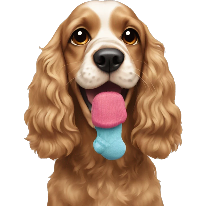 Cocker spaniel with a sock in her mouth emoji