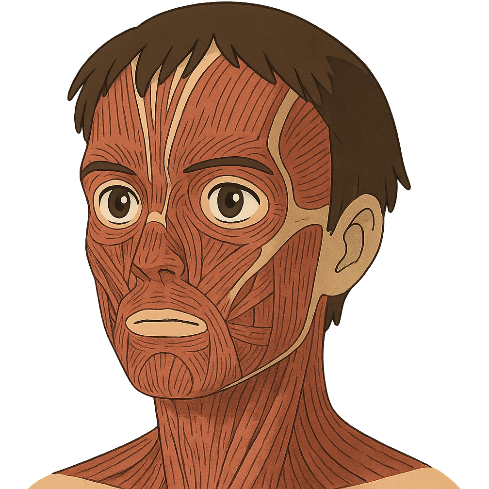 ghibli style face with skin removed, showing muscles emoji