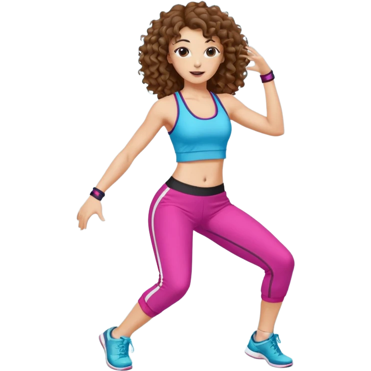 kıvırcık kahverengi saçlı ,beyaz tenli zumba hocası dans ediyor emoji