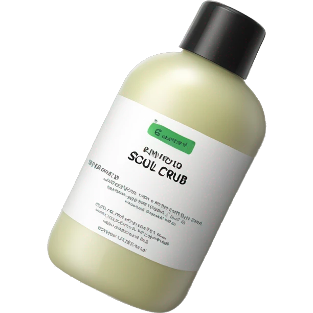 bottle of scalp scrub with label emoji
