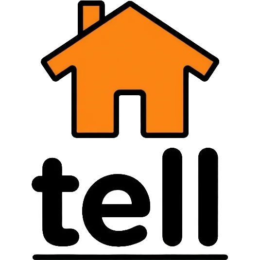 home with the text "tell", use #f06821 orange as the main color emoji