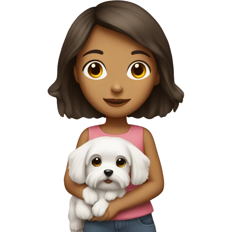 Brunette girl with Maltese dog emoji