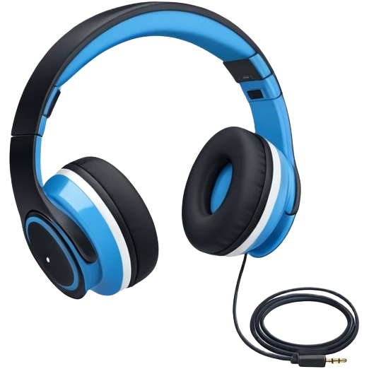 A 3/4 view of a pair of Black and blue and white wireless headphones emoji