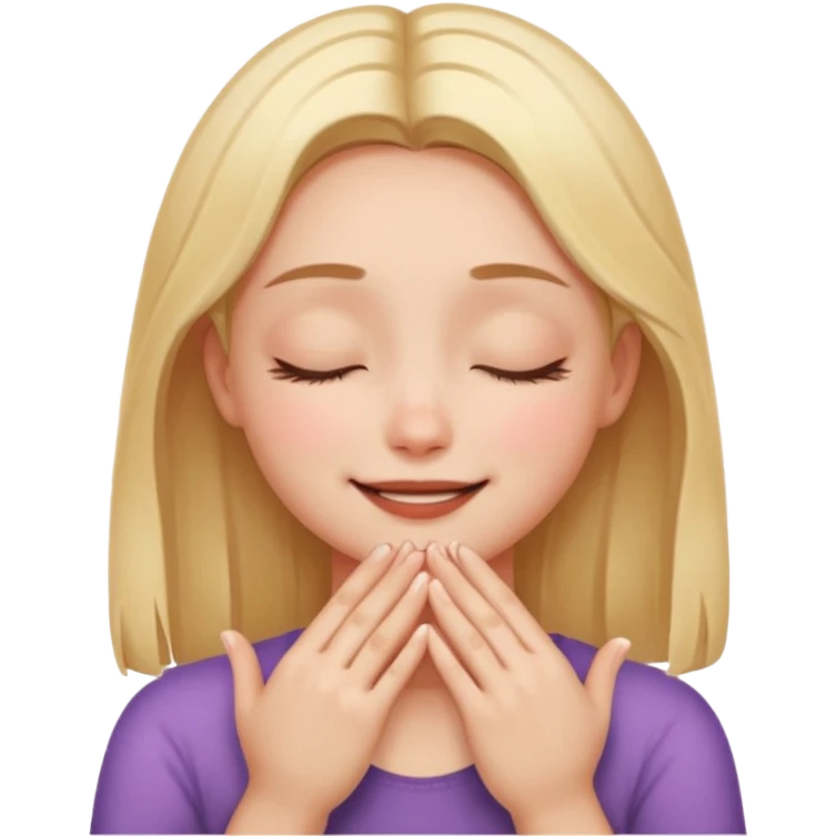 Девушка довольная своей кожей и состоянием. Руки ладонями касаются щек. Глаза закрыты, на губах улыбка emoji