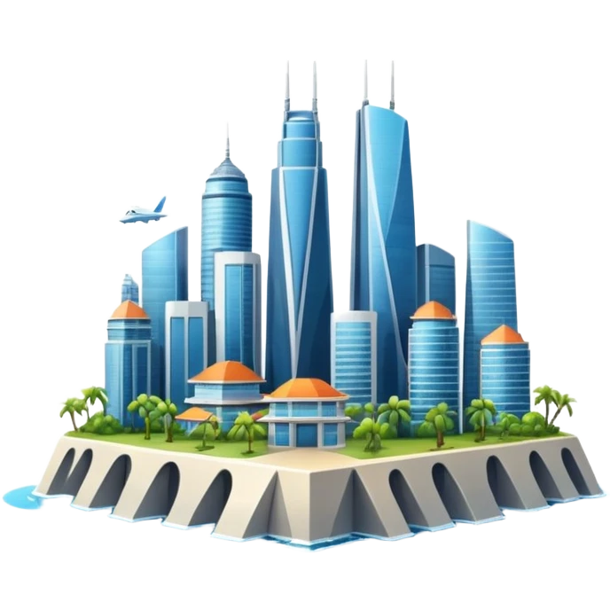 advanced modern island with skyscrapers and abvanced infrastucture emoji