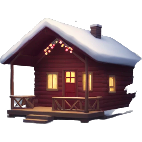 winter cabin with burgundy Christmas lights  emoji