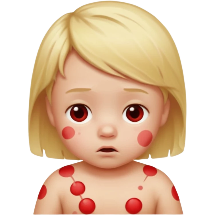 bebe com bolinhas vermelhas pequenas pelo corpo de tamanhos variados e loiro emoji