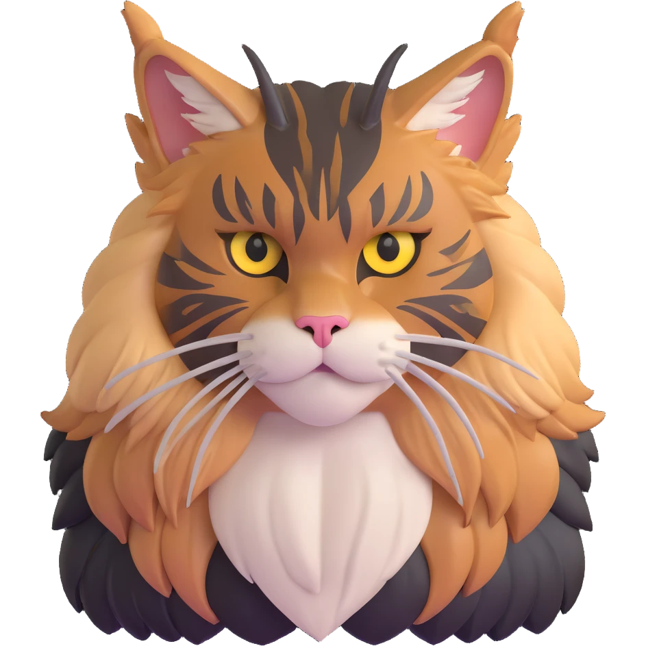 adorable yet majestic maine coon cat with fierce eyes and fluffy mane emoji