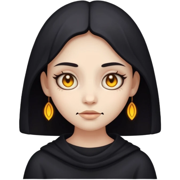 Stylized cult cartoon girl emoji, eerie-cute aesthetic, symmetrical design, subtle spooky vibe, glowing eyes, saying “AMILK”, bold graphic icon emoji