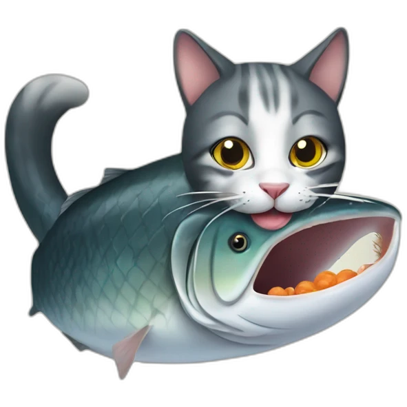 Cat eating fish emoji
