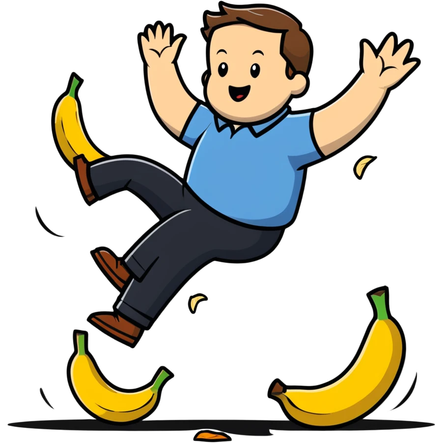 JD Vance falling backwards with one foot slipping on a single banana peel on the ground emoji