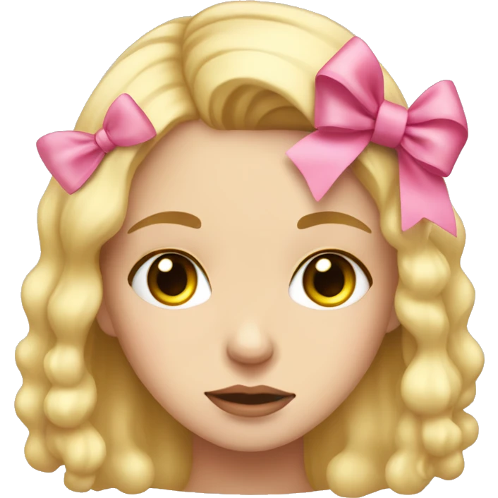 tearful blonde girl with pretty lashes and a pink bow on her head emoji