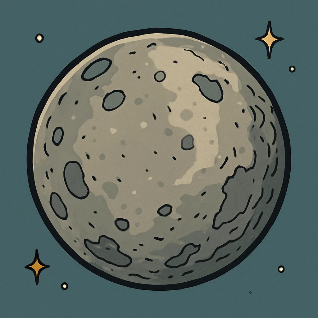planet Mercury, round, rocky gray ball, covered in pitted marks and rough patches, cartoon style emoji