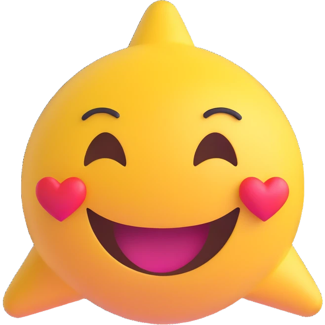 3D smiley emoji, round shape, in love: heart stars, smiling face, no body emoji