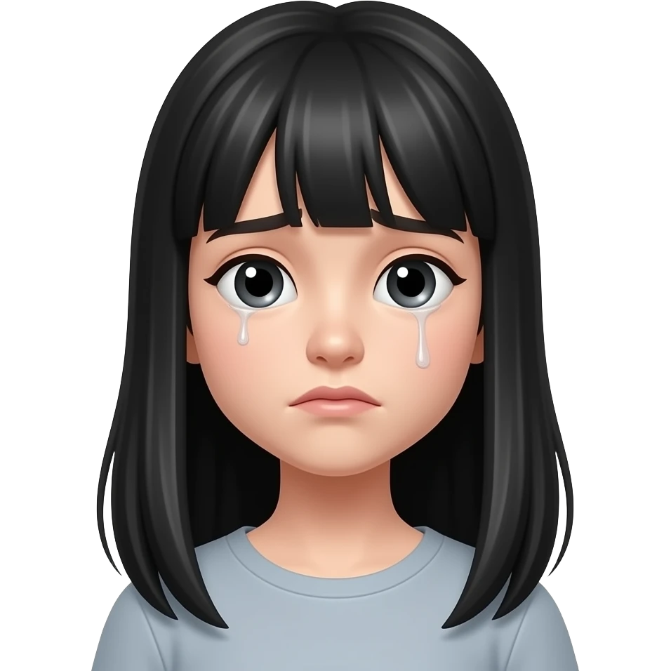 Pale girl with long black hair sad emoji | AI Emoji Generator emoji