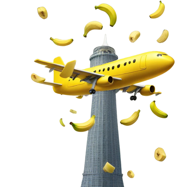 Plane made of bananas hitting a tower emoji