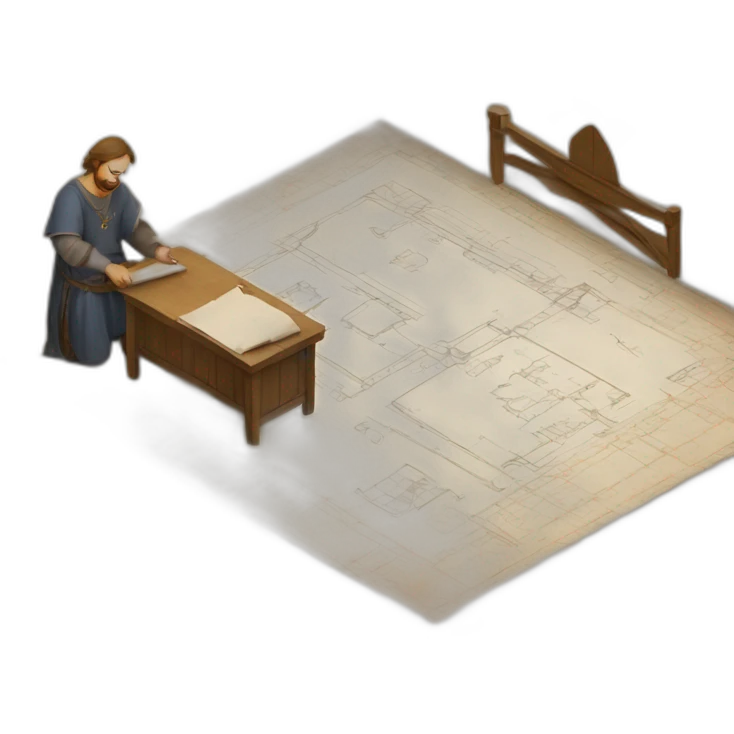 medieval architect drawing on a floor plan emoji