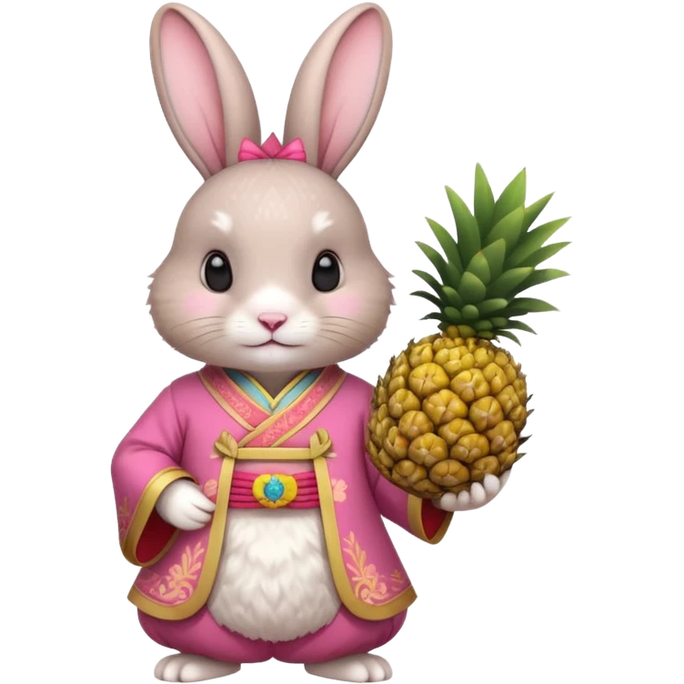 rabbit, wearing pink chinese ancient custome, with pine apple emoji