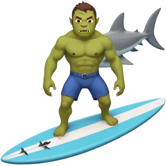 orc male with a shark-shaped board, centered emoji