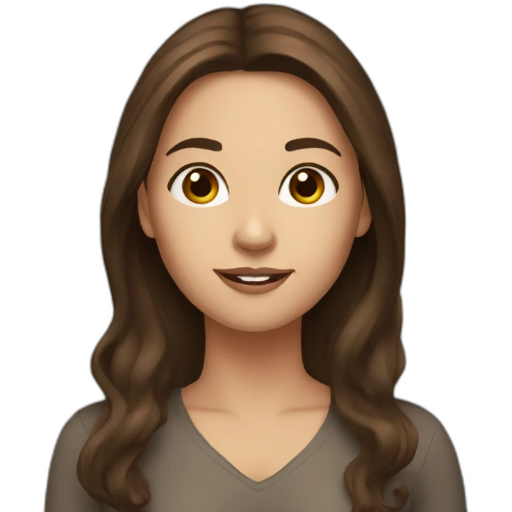 Woman,long brown hair,dark brown eyes,  emoji
