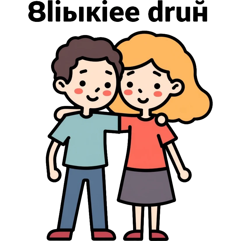 Two people standing close together with their arms around each other's shoulders, representing close friendship. Include the text "Близкие друзья" emoji