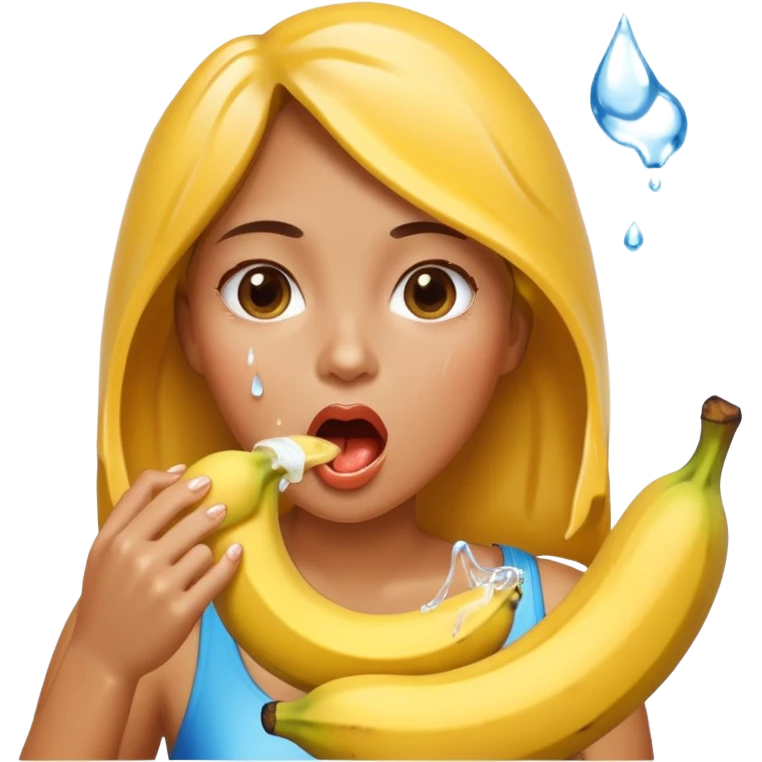 A photo of a woman putting a banana in her mouth and water dripping from her lips. emoji