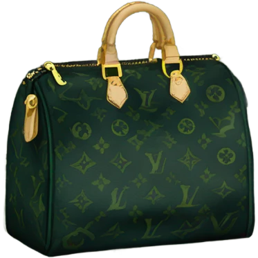 Black Designer Louis Vuitton bag with dark green monogram and dark green trim and gold details emoji