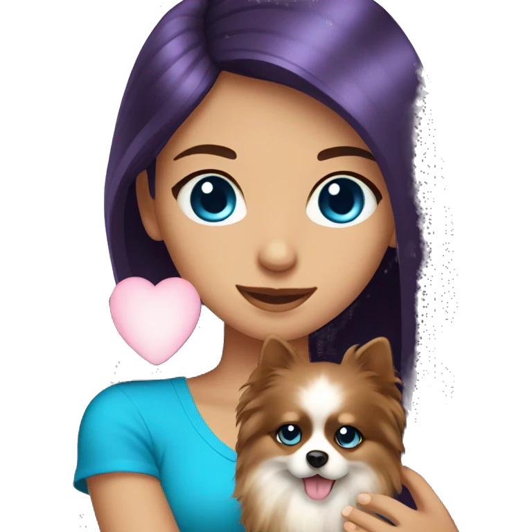 Dark purple long hair blue eyes girl holding a pomeranian emoji