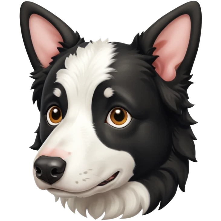 A black and white border collie with cow's horns. emoji