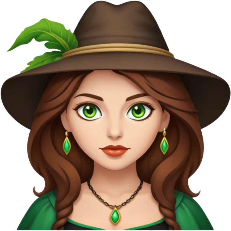 Bruja sexy de tez blanza cabello castaño y ojos verdes  emoji