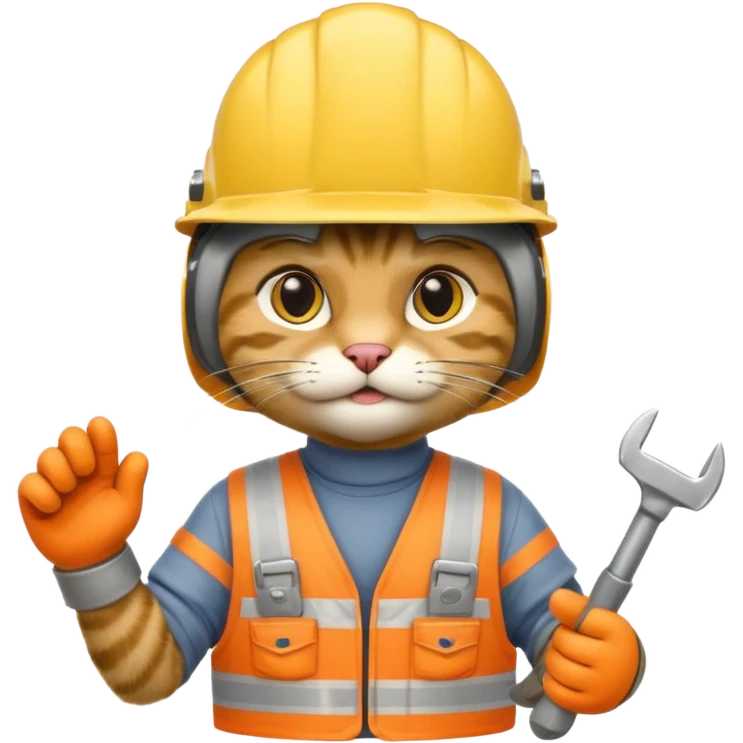 gray cat, handyman Outfit, wearing a Helmet emoji
