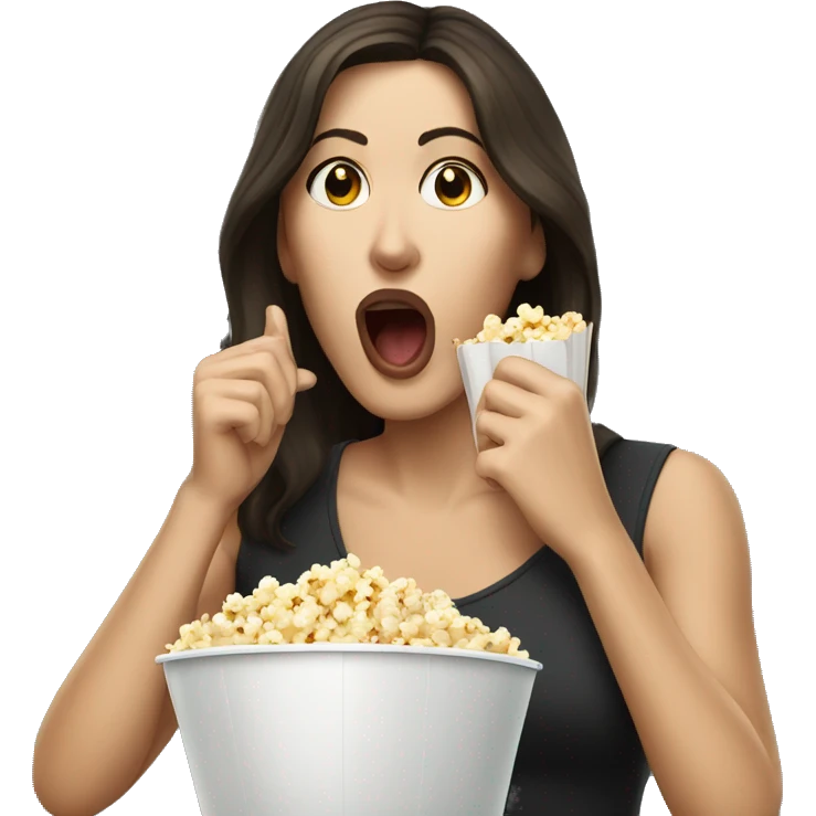 White brunette woman putting popcorn in her mouth emoji